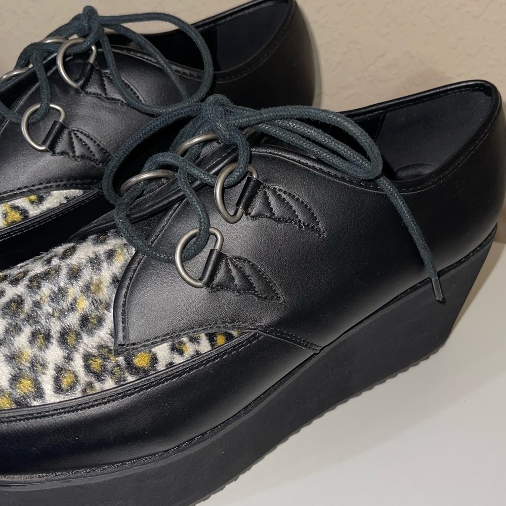 Strange Cvlt Bela Black Leopard High Platform Wedge D Ring Creeper